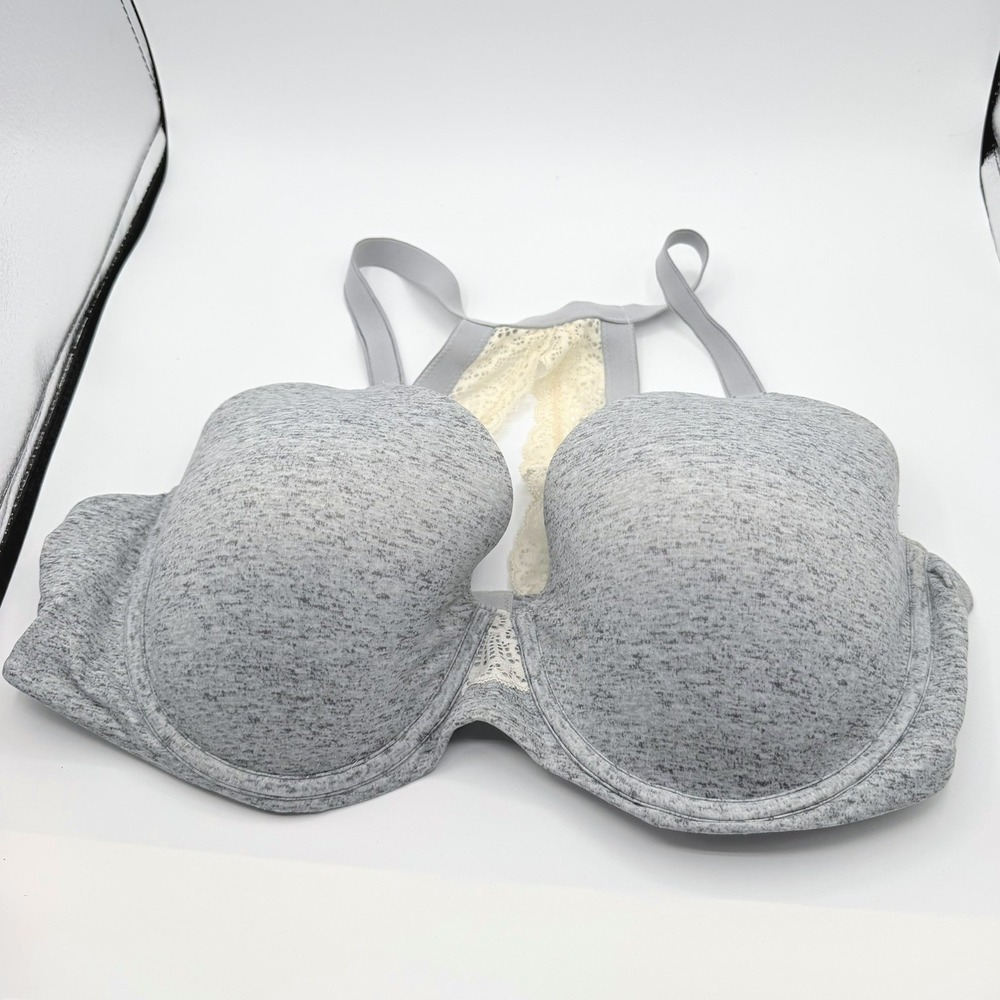 Soma‎ Embraceable FC Geo Lace Racerback Bra Heather Gray Underwire 40DD